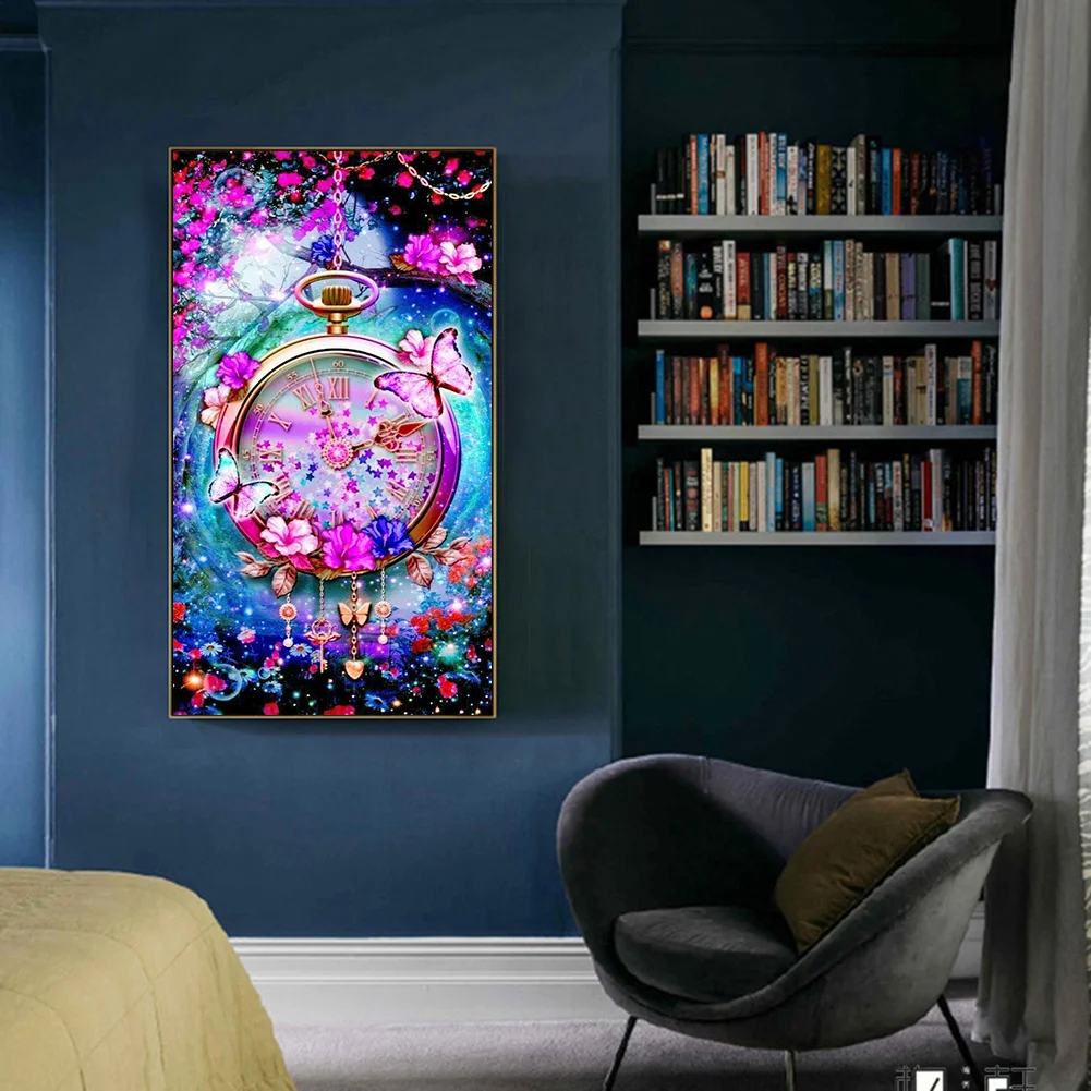 Diamond Painting - Full Round Drill - Clock Flowers(40*80cm)
