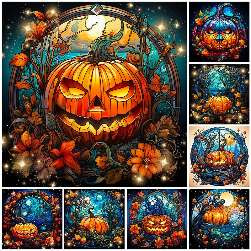 Stained Glass Jack-o-Lantern Diamond Painting – Color-Full Creations