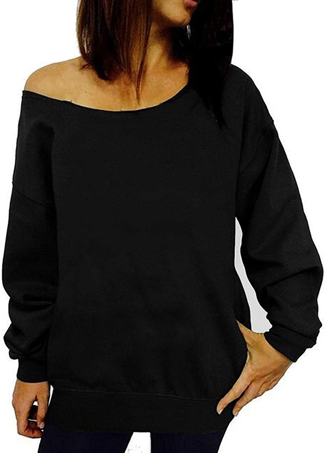Womens Off Shoulder Sweatshirt Slouchy Shirts Sexy Long Sleeve Pullover Tops
