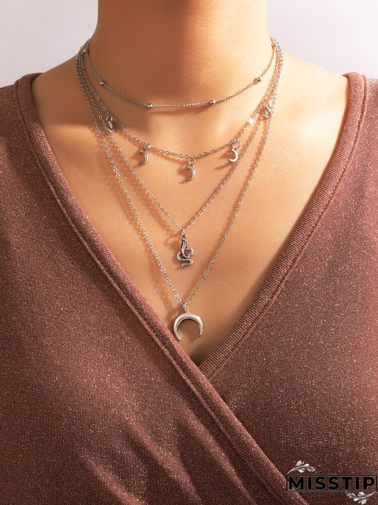 Moon & Snake Charm Layered Necklace