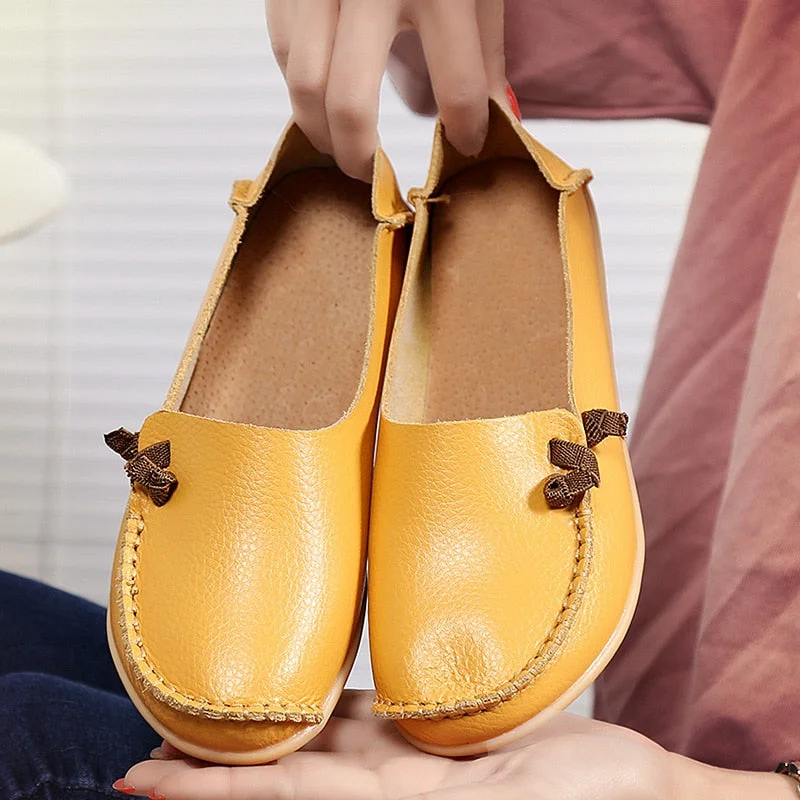 Women's Leather Shoes Flat Bottom Ladies Casual Mom Shoes Soft Loafers Women's Shallow Summer Comfort Flats Nursing Shoes Female