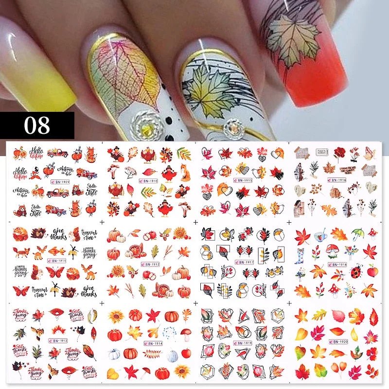 12 Designs Nail Stickers Set Mixed Floral Geometric Nail Art Water Transfer Decals Sliders Flower Leaves Manicures Decoration-Nail Inspo