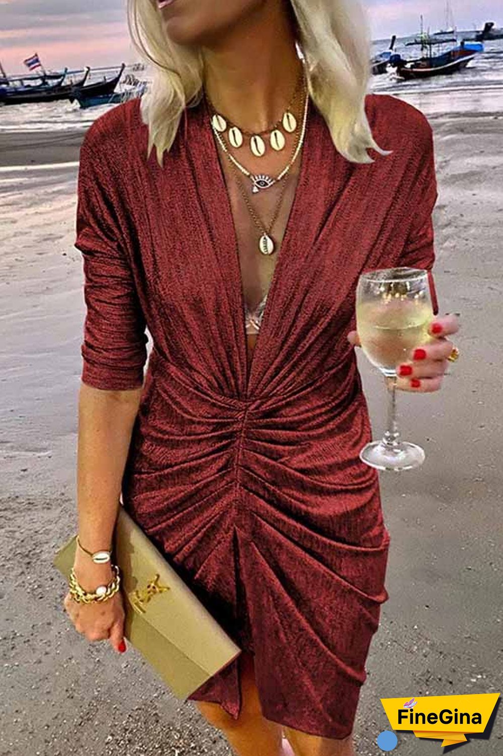 Spotlight City V-Neck Ruched Party Dress