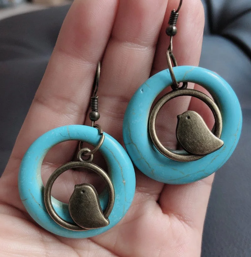 Vintage Bird Nest Turquoise Earrings
