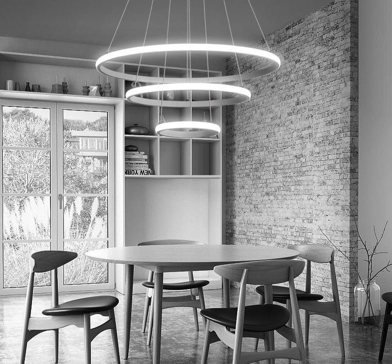 Modern LED Pendant Lights Hang Lamp Living Room Foyer White Coffee Black External Illumination Ring Lighting Luminaria Abajur De