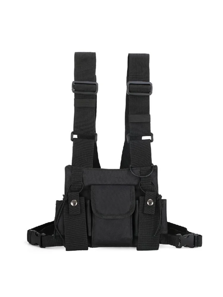 Solid Chest Waist Functional Unisex Nylon Waistcoat Cross Shoulder Bags (S)