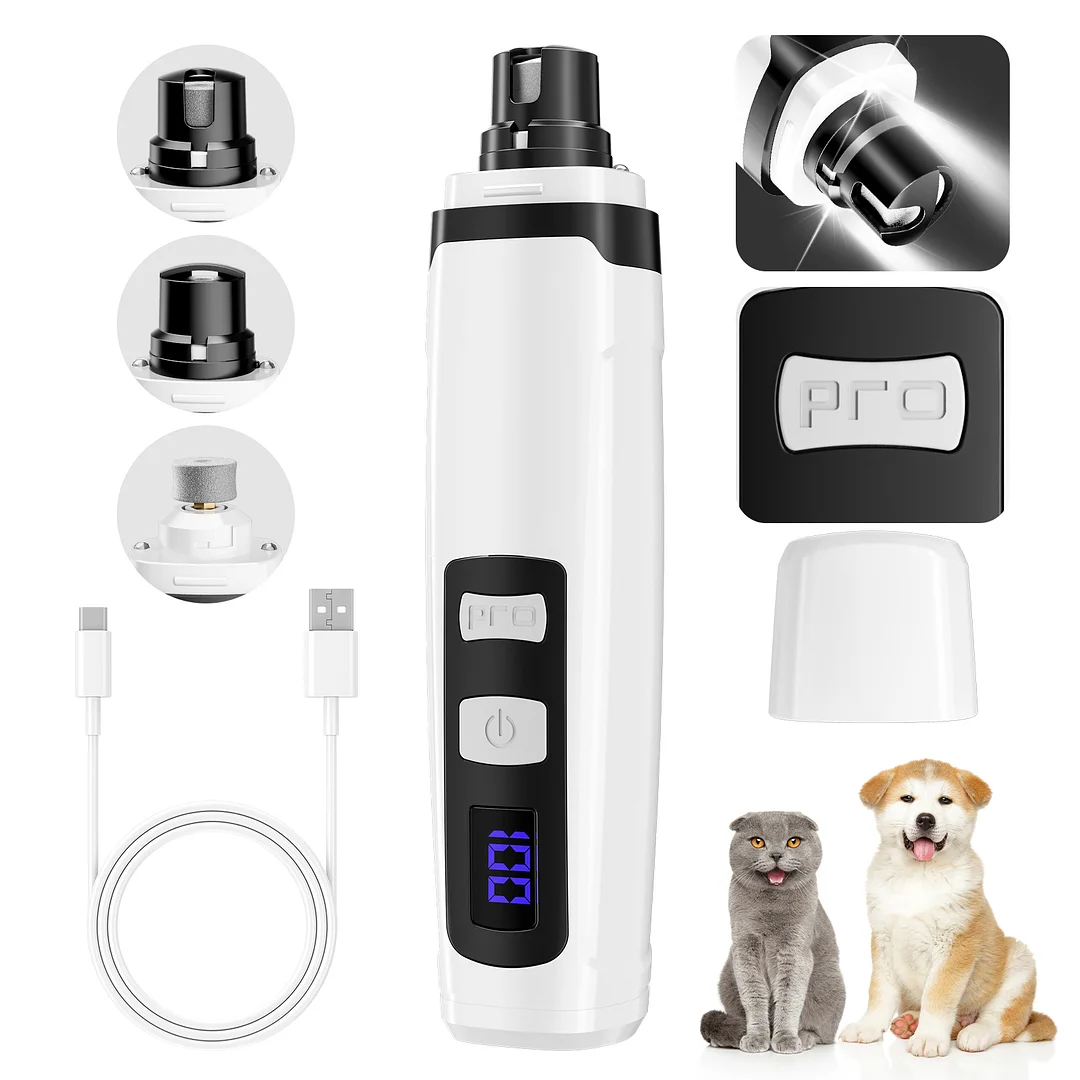 BEBANG Dog Nail Grinder, 2 LED Lights, Super Quiet and Low Vibration Electric Dog Nail Trimmers for Small Medium Large Dogs & Cats
