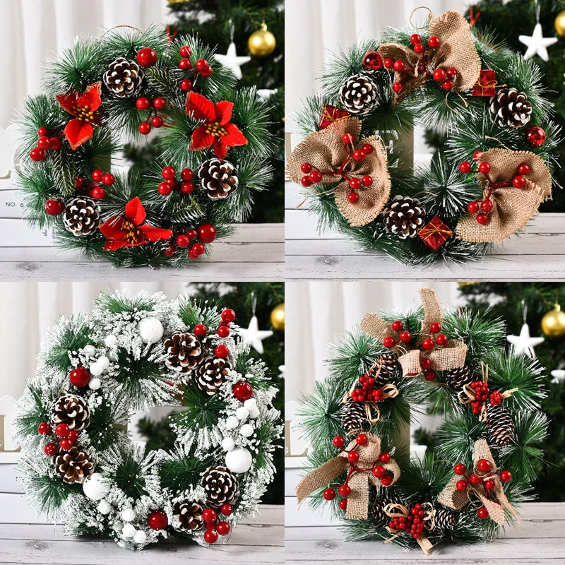 Burlap Bowknot And Pine Cones Outdoor Christmas Wreath For Windows、、sdecorshop