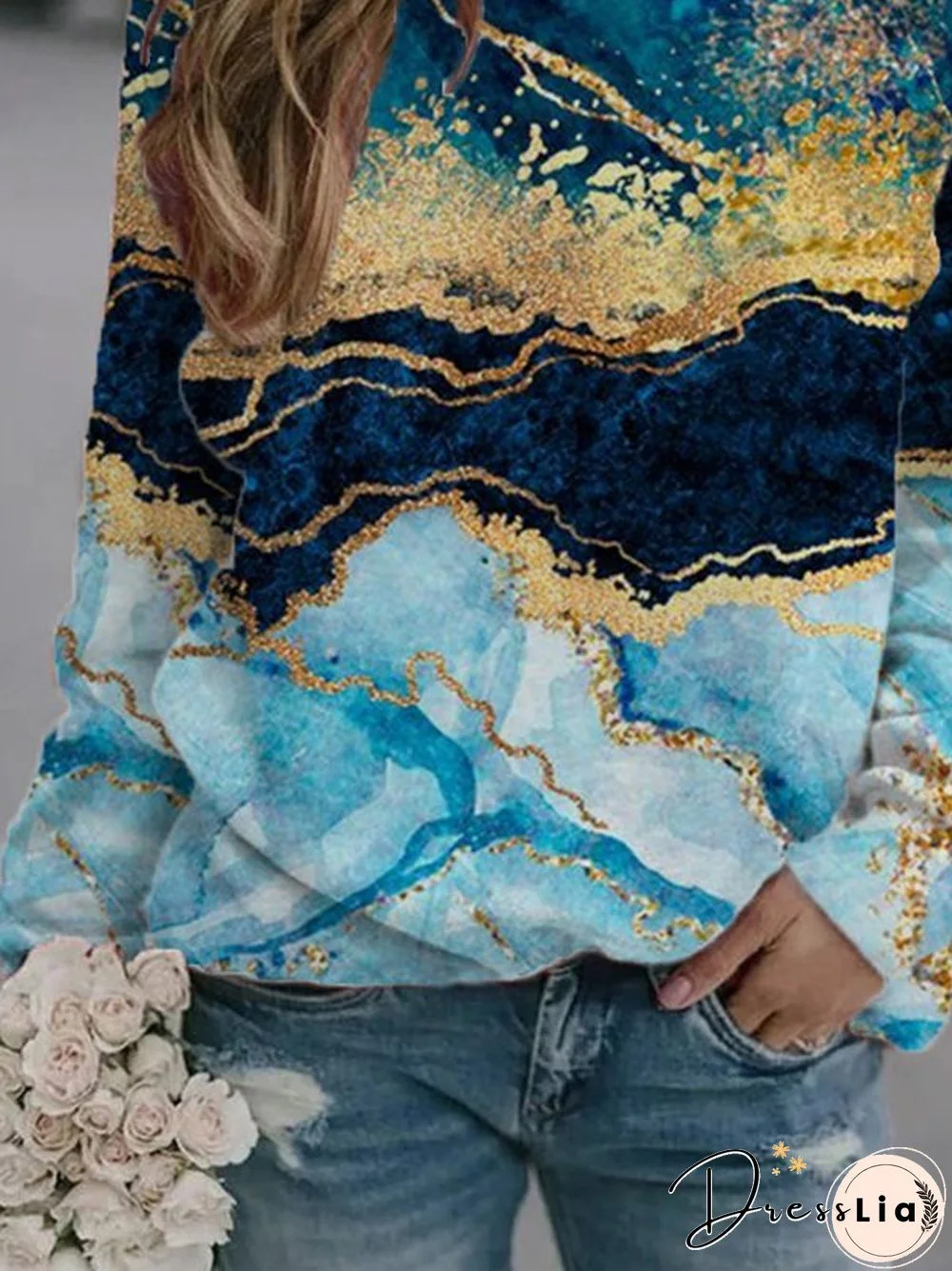 Crew Neck Long Sleeve Printed Casual Sweatshirts