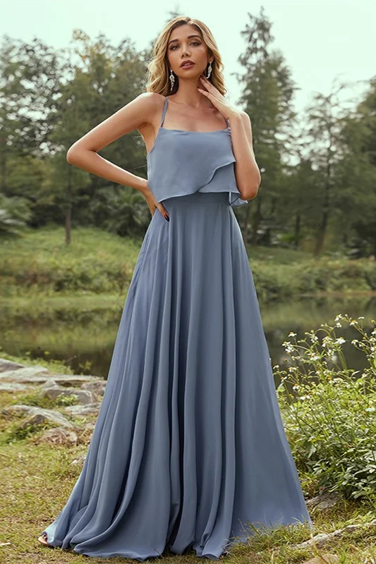 Luluslly Stormy Long Chiffon Bridesmaid Dress Halter