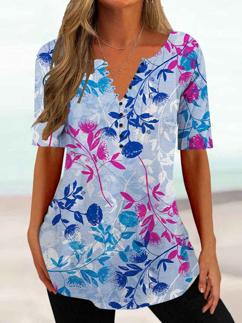 Women Half Sleeve V-neck Solid Color Dress