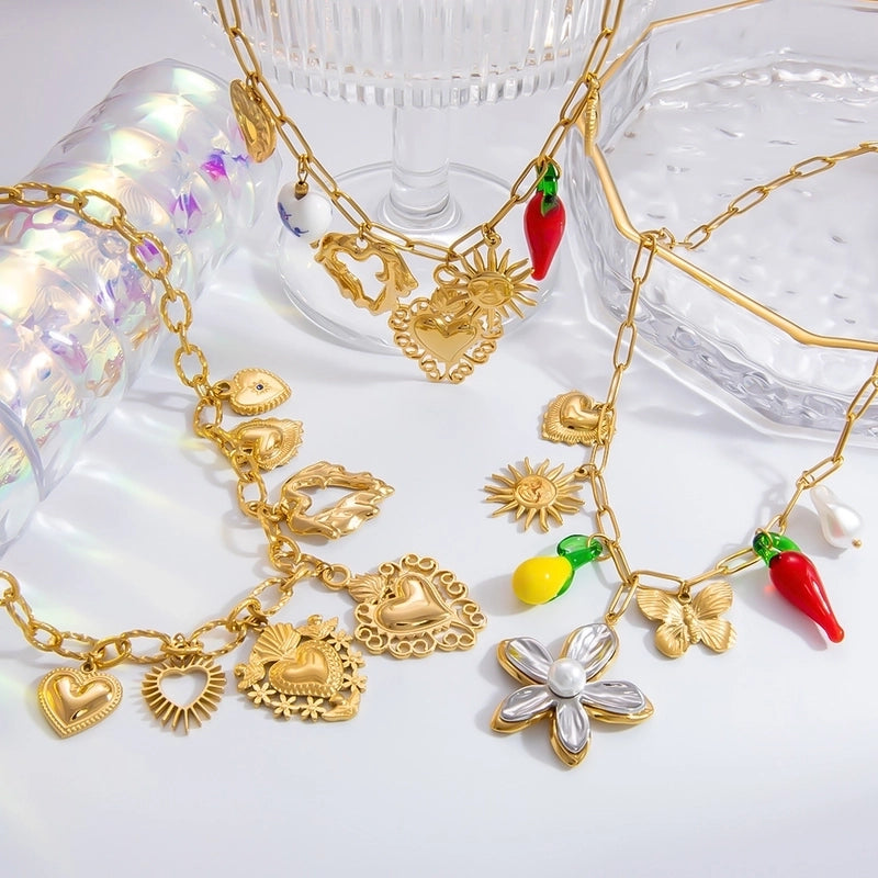 Elegant Classic Style Streetwear Heart Shape 304 Stainless Steel Plating Multi Charms Necklace