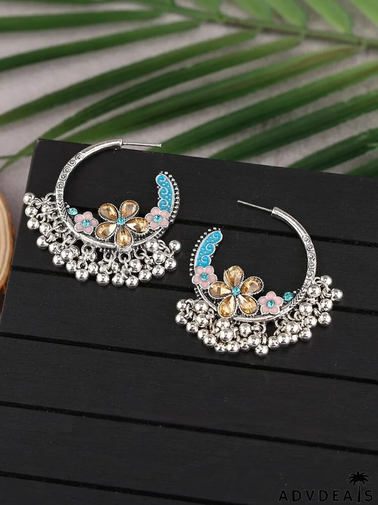 Flower Decor Ball Tassel Drop Earrings