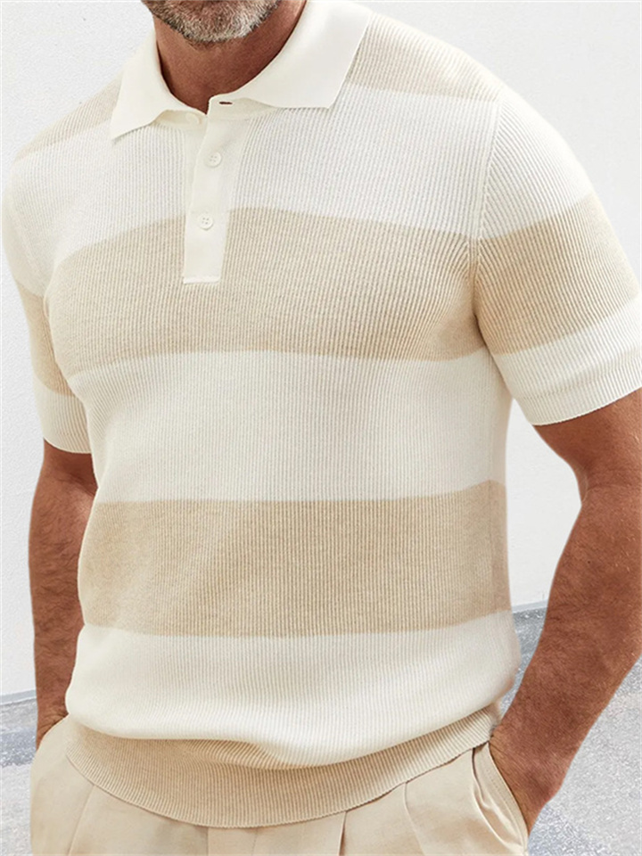 Polo Shirt Men's Colorful Striped Short-sleeved Lapel Knit Shirt Muscle Men's Gray Blue Beige Brown