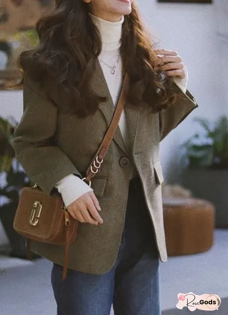 Plus Size Lapel Collar Long Sleeve Blazer