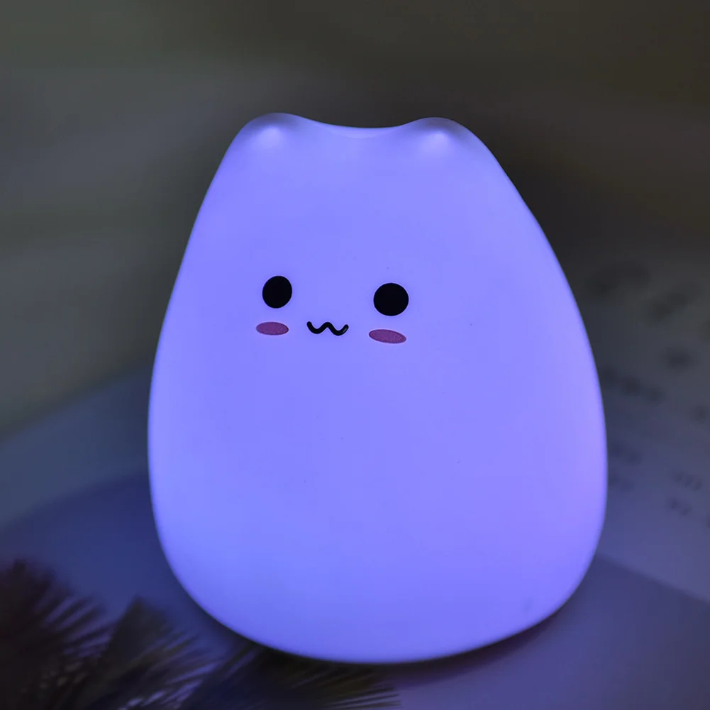 Cute 7 Color LED Night Light Soft Silicone Cat Pat Lamp Kids Gifts (Cute)