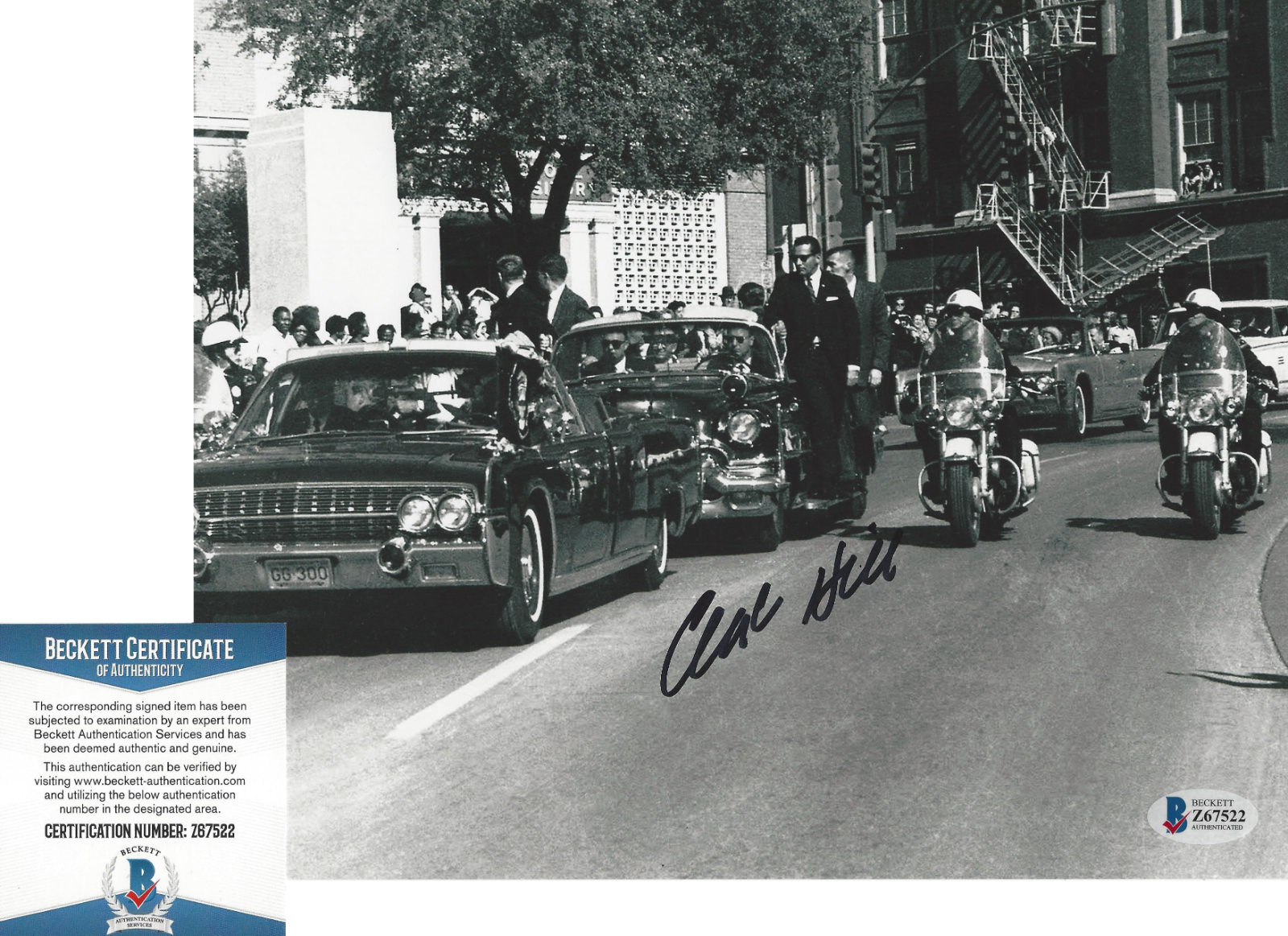 CLINT HILL SIGNED SECRET SERVICE 8x10 Photo Poster painting 3 BECKETT COA JOHN F KENNEDY DETAIL