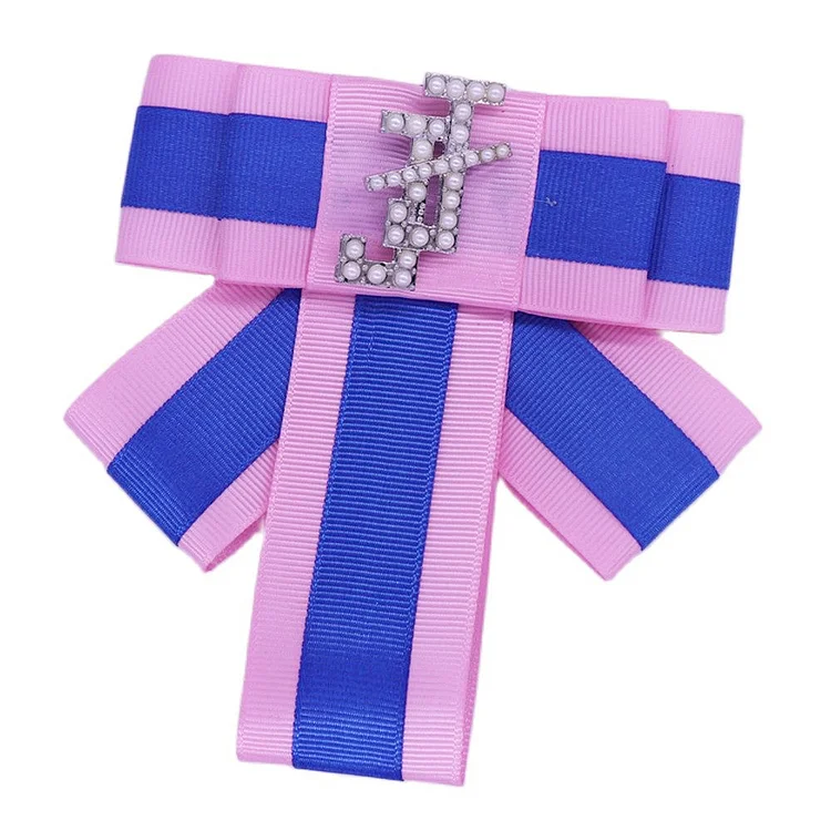 Baby Pink And Blue Ribbon Greek Sorority Letters Jack And Jill Bow Tie Pin JJ Bow Knot Brooch For Collar