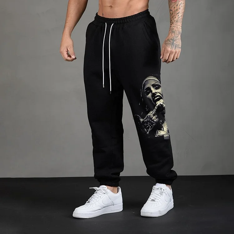 Nun with Crucifix Graphic Dark Style GRAPHIC PRINT JOGGERS
