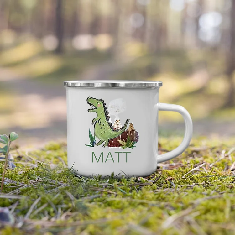 Personalized Enamel Mug Customized Name Dinosaur Cup Camping Mug Birthday Gift for Kids - Tyrannosaurus Rex
