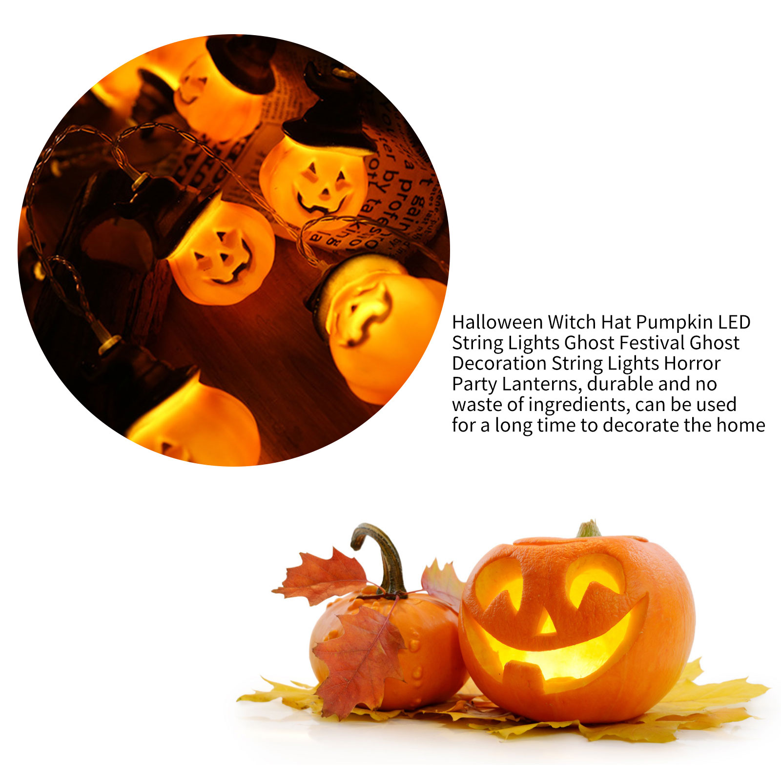 

Pumpkin String Lights LED Halloween Lights with Wizard Hat 2 Modes Decor, 300cm, 501 Original