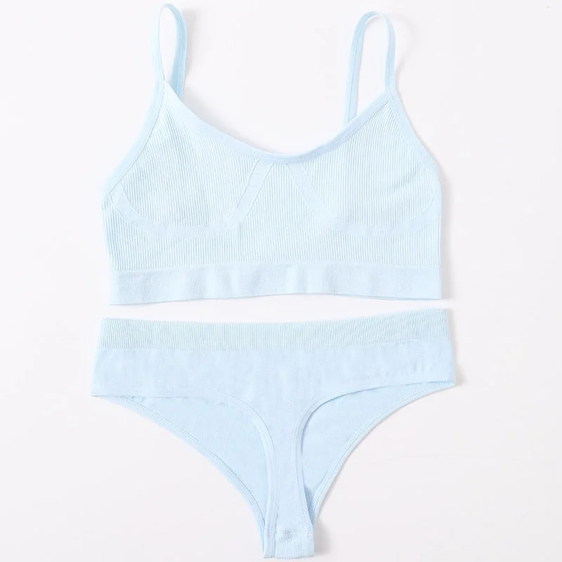 Women Bra Panties Set Sexy G-String Push Up Bra Crop Top Seamless Underwear Fitness Active Bra Top Thongs Female Lingerie Set