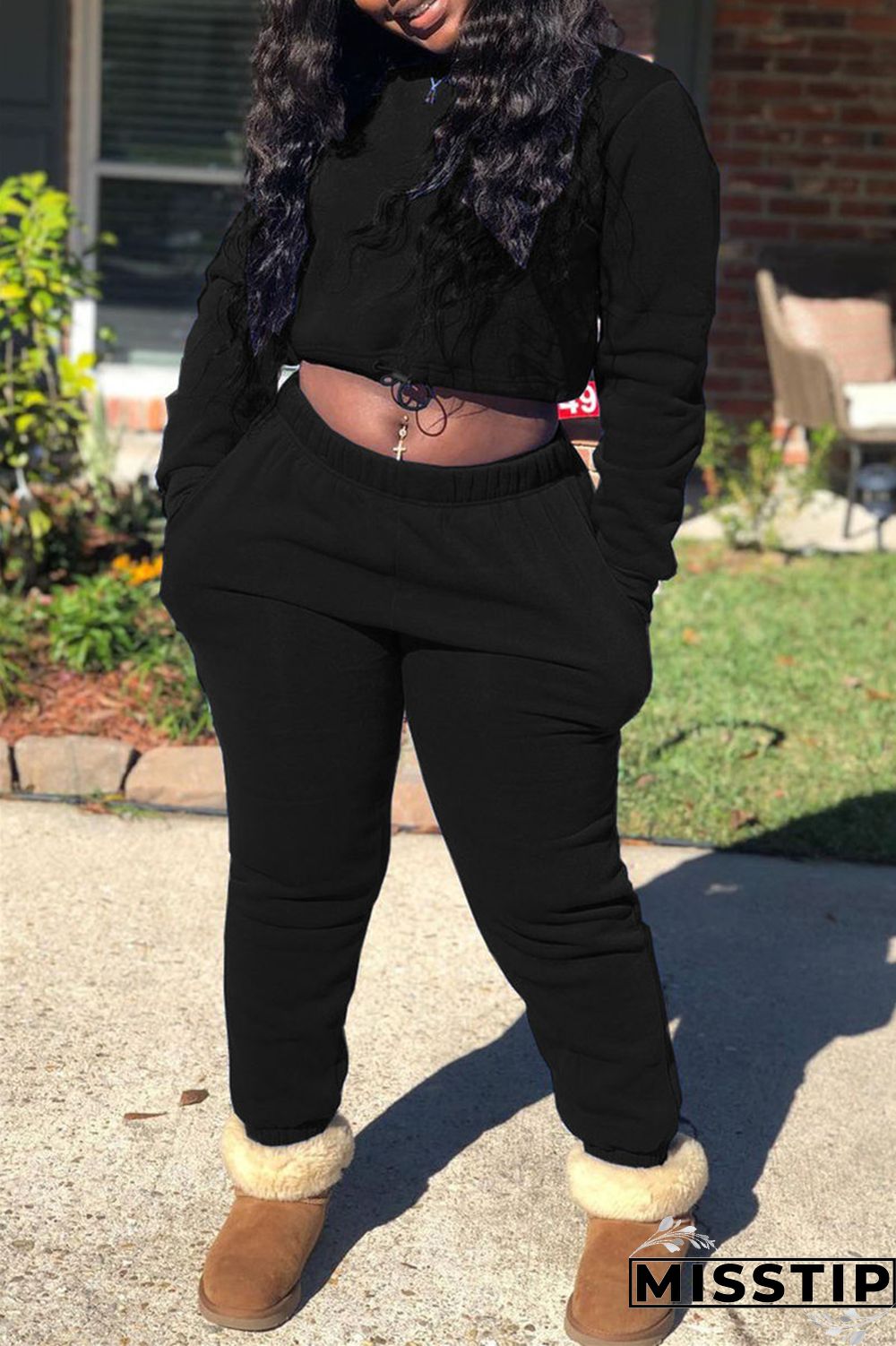 Coffee Fashion Casual Solid Basic O Neck Long Sleeve Two Pieces