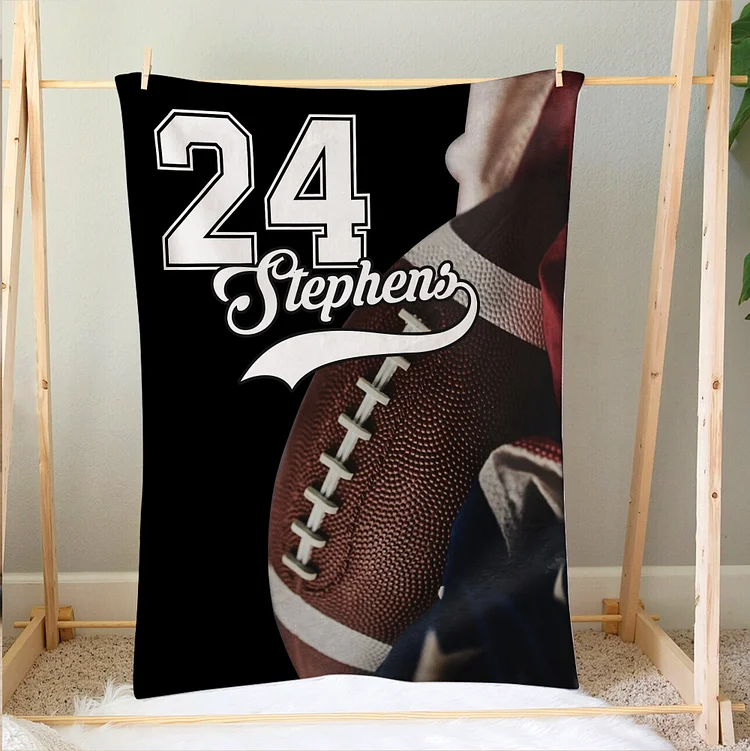 Personalized Football Blanket, Ball & US Flag Soft Cozy Blankets | BKKid383