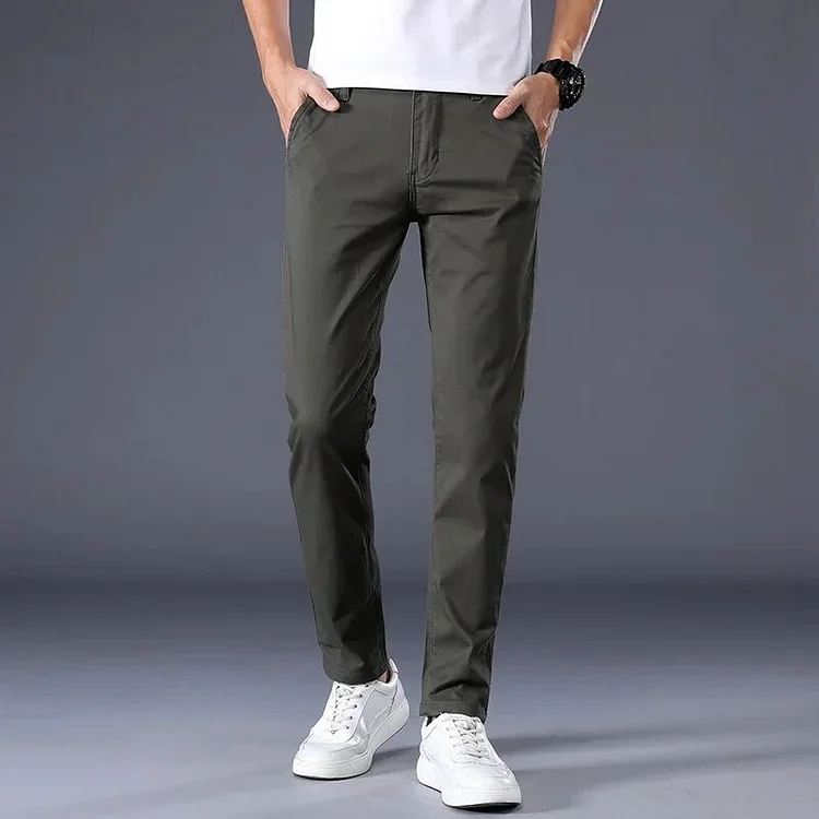 Mingyejia 2025 New Summer Casual Pants Men 98%Cotton Solid Color Business Fashion Slim Fit Stretch Gray Thin Trousers Male Brand Clothing