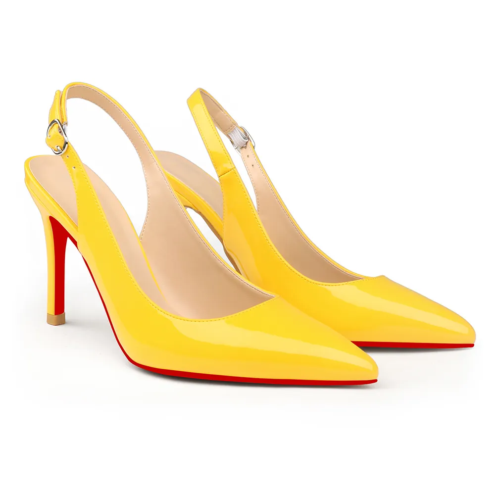 90mm Women's Pointed Toe Slingback Heels Red Bottoms Pumps Comfortable Dress Shoes-vocosishoes