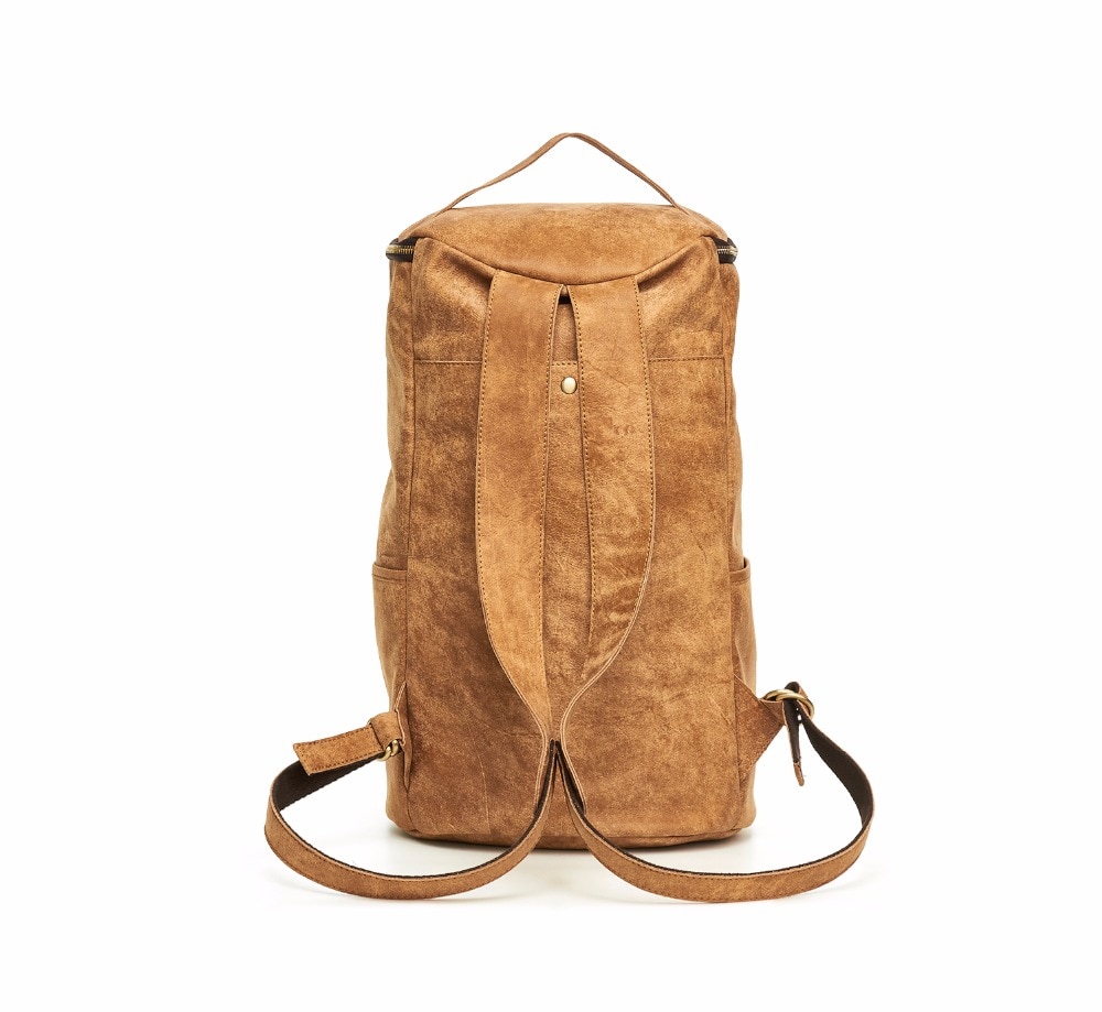 Back Display of Woosir Genuine Leather Cylindrical Backpack 