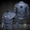Men's Cowboy Team Retro Washed Distressed Leather Jacket Coat