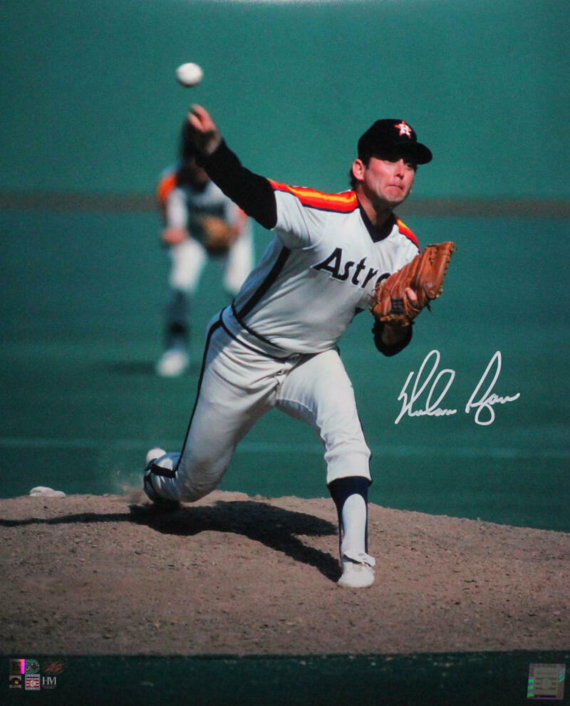 Nolan Ryan Signed Houston Astros 16X20 HM Photo Poster painting Pitching White Jsy - AIV Holo