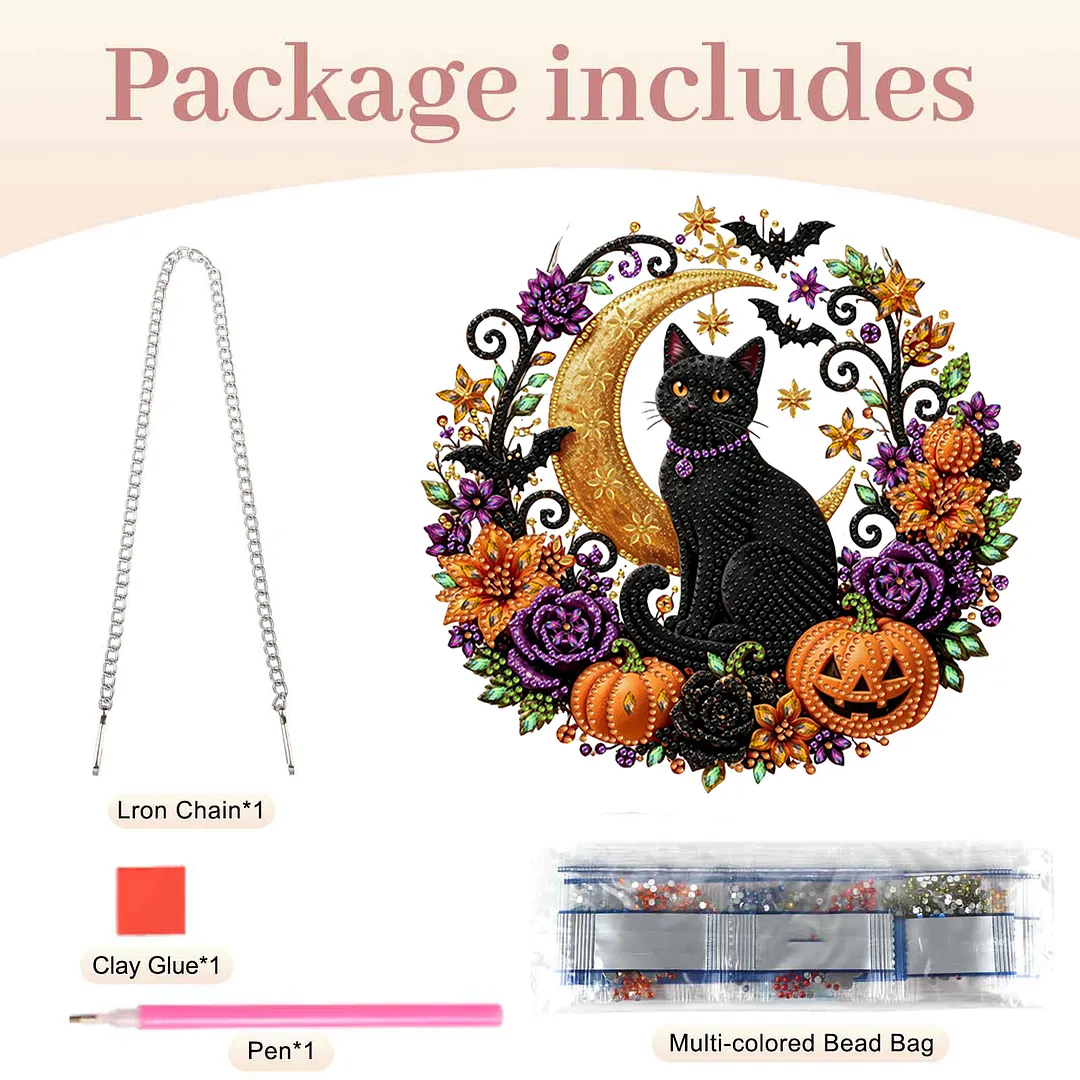 Halloween Black Cat Moon 2D Flat DIY Diamond Painting Charms for Wall Decor