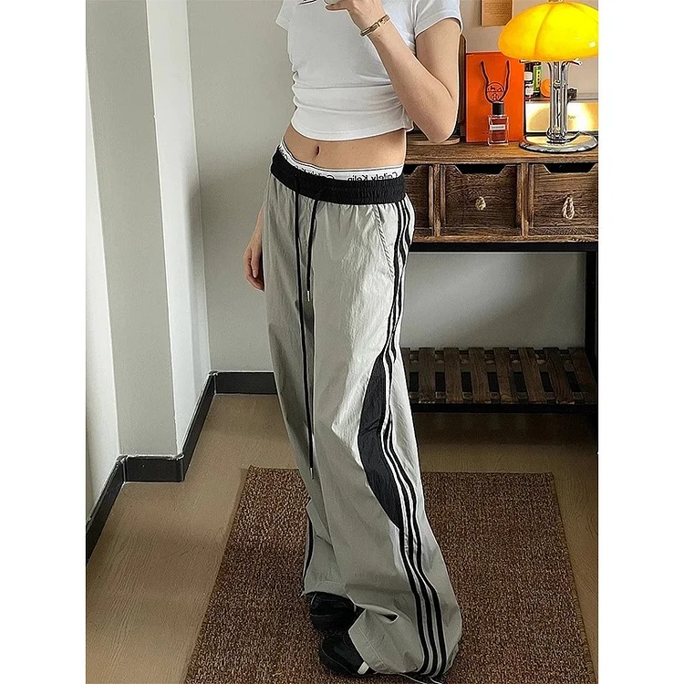 Xxkkx Y2K Women Streetwear Techwear Cargo Korean Harajuku Parachute Track Pants Gray Tech Sweatpants Wide Leg Joggers Trousers Clothes