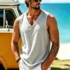 Linen V-Neck Sleeveless Tank Linen Top For Men Lightweight Breathable Summer Casual Wear by Inlyline