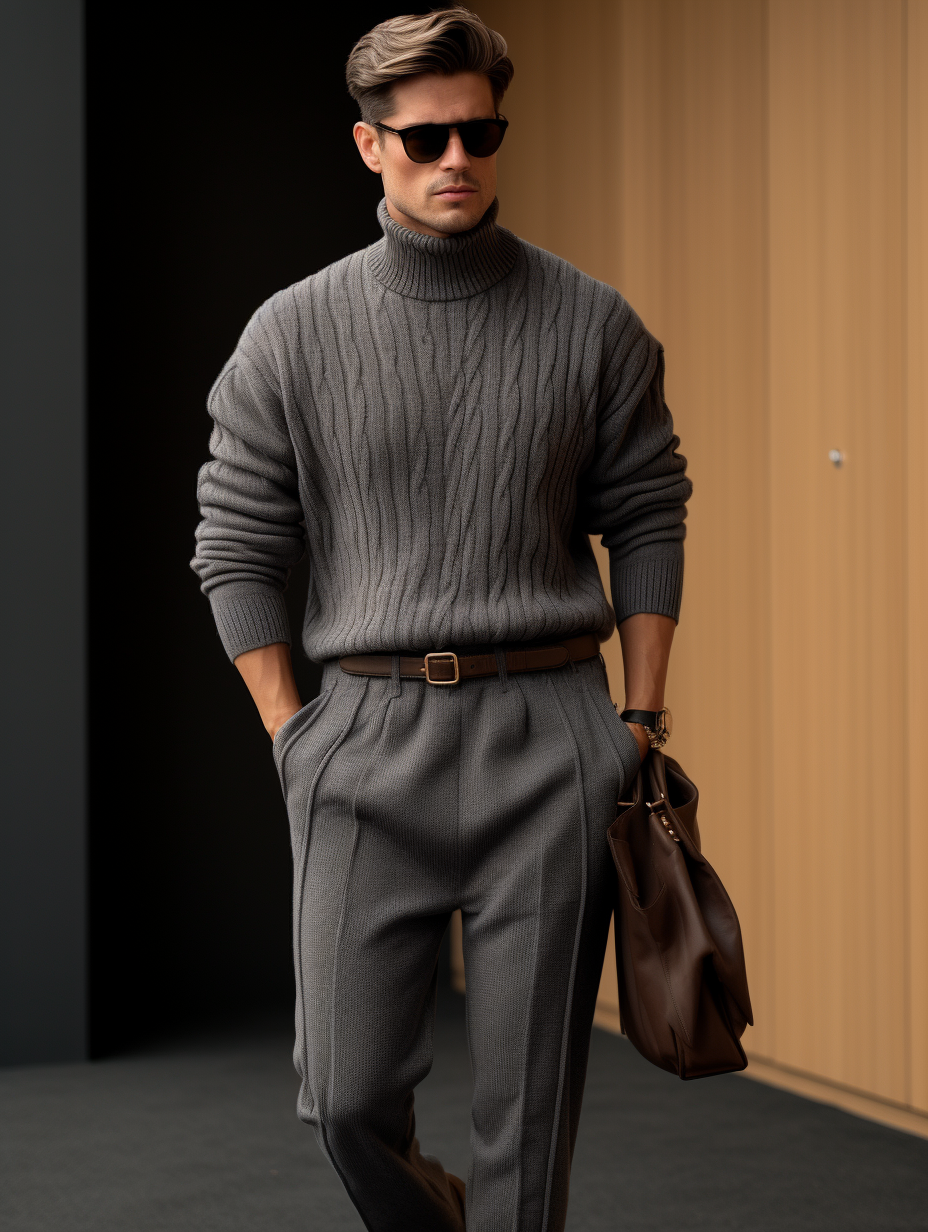 Men's Darker Gray Knitted Sweater Set