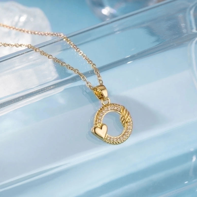 Stainless Steel Titanium Steel 18K Gold Plated Elegant Plating Inlay Sun Heart Shape Eye Zircon Pendant Necklace