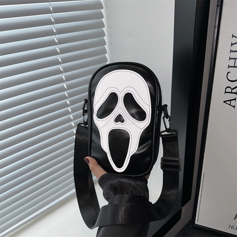 Halloween Women’s Pu Leather Skull Streetwear Square Zipper Shoulder Bag Crossbody Bag