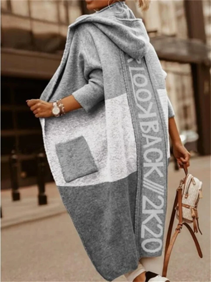 Color-block Hooded Casual Long Cardigan Sweater-Hoverseek