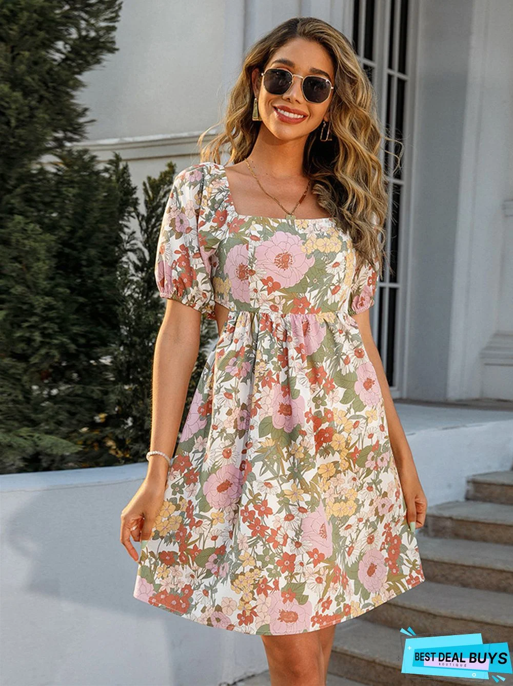 Summer Backless Lace Up Short Sleeve Casual Dress Women