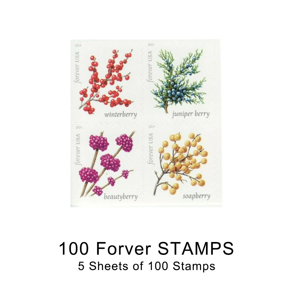 Forever Stamps First Class Postage Stamps Winter Berries 100pcs/Pack ~5  Sheets of 20 (100 total mailing stamps)