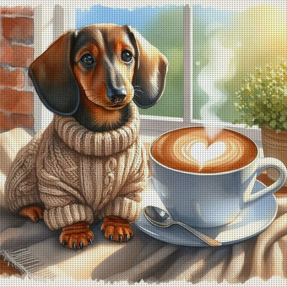 Cross Stitch 11CT Stamped Coffee Dachshund(40*40cm)-Guru-buzz
