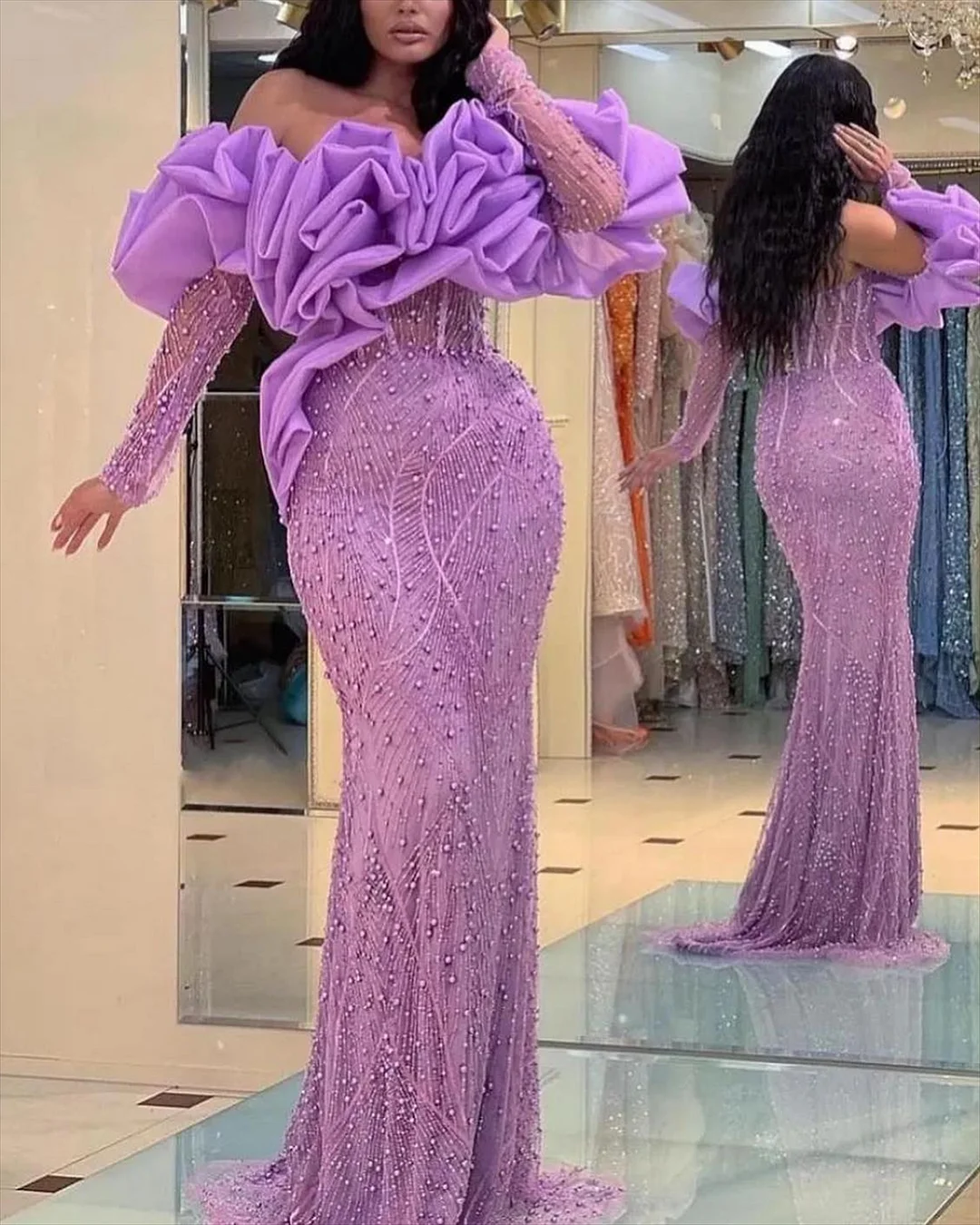 Women's Solid Color Purple Rose Sequins Dress - 01