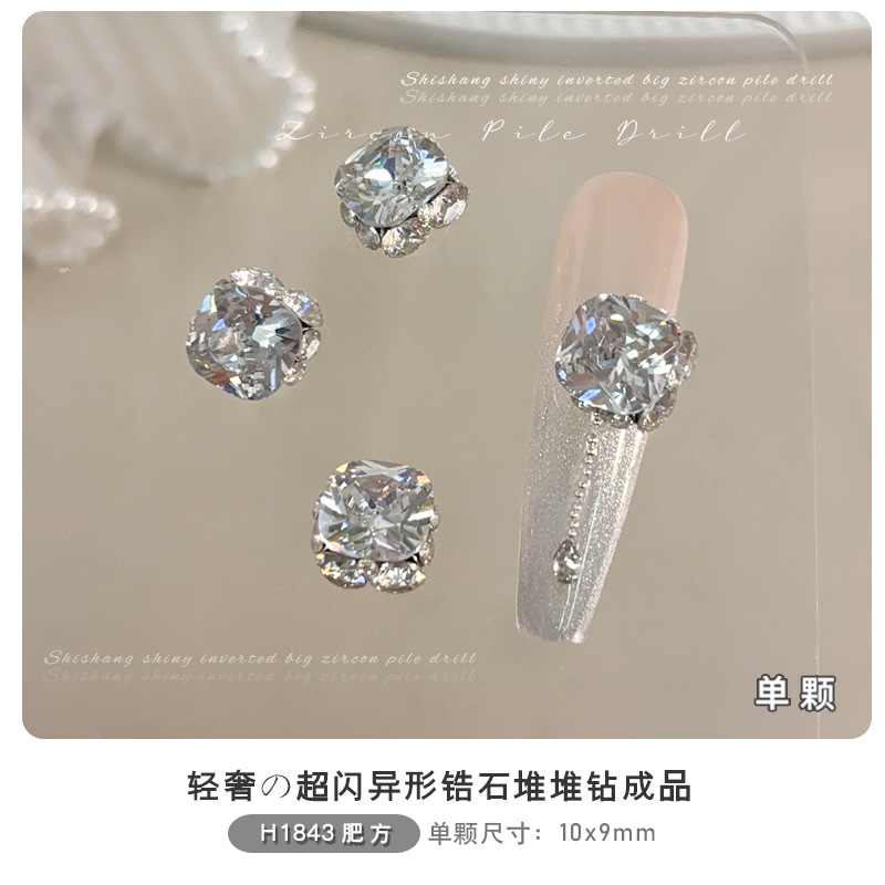 Xinkeke 2pcs Clear Luxury Crystal Nail Art Charms 3D Stacked Zircon Drill Glitter Nail Art Rhinestone Gem DIY Jewelry Manicure Accessory
