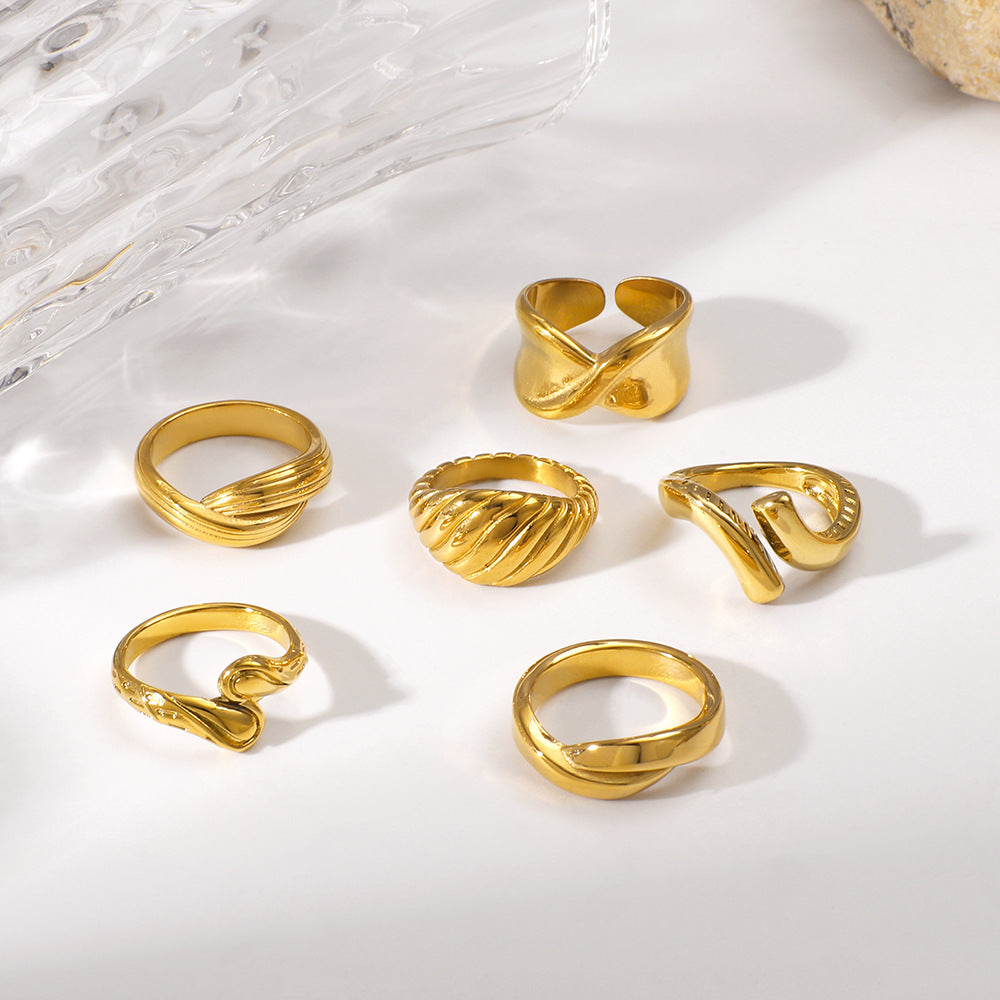 2025 Popular Hand Jewelry Geometric Stainless Steel Texture Line Knot Ring Female Ring