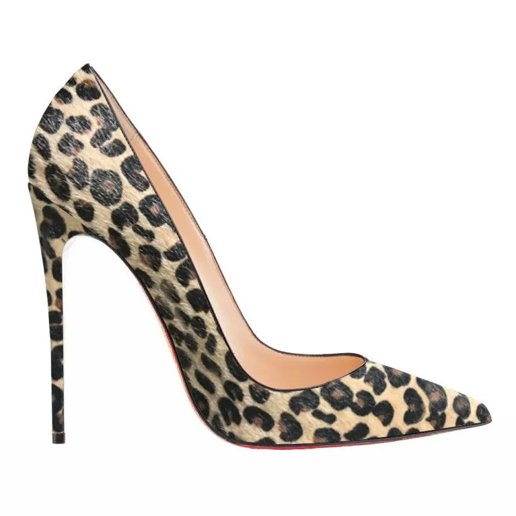 120mm Women's Party Wedding Heels  Leopard Horsehair Pumps-vocosishoes