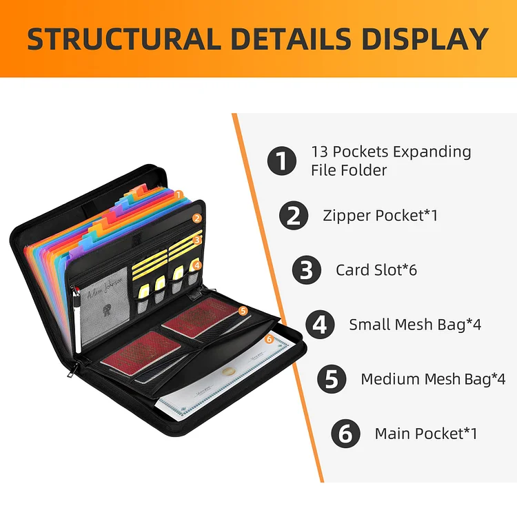 JUNDUN Accordion File Organizer - 12 Pocket Expanding File Folder