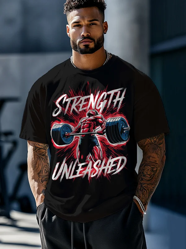 Men's Strength Unleashed Men Weight Lifting Print Casual Workout T-Shirt