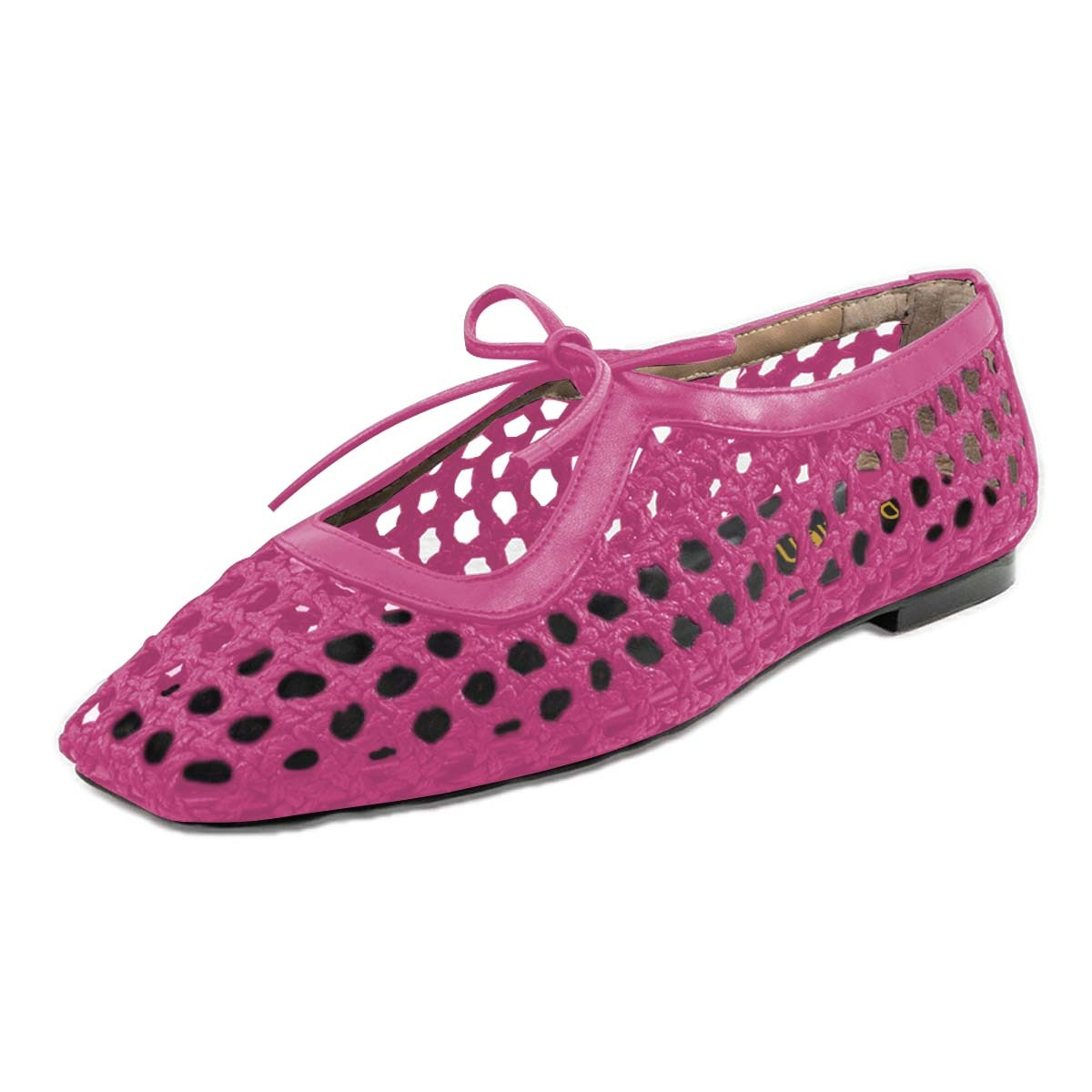 Elegant Fuchsia Closed Toe Cut-Out Braided Ballet Flats with Lace Up Nicepairs